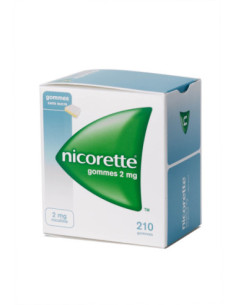 NICORETTE 2 mg SANS SUCRE, gomme à mâcher médicamenteuse édulcorée au sorbitol - 210 gommes