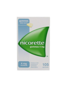 NICORETTE 4 mg SANS SUCRE, gomme à mâcher médicamenteuse édulcorée au sorbitol - 105 gommes