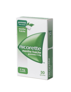 NICORETTE MENTHE FRAICHE 4 mg SANS SUCRE, gomme à mâcher médicamenteuse édulcorée au xylitol et à l'acésulfame potassique- 105 g 2