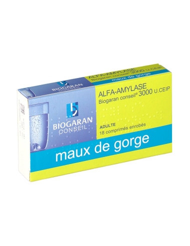 ALFA-AMYLASE BIOGARAN CONSEIL 3000 U.CEIP, comprimé enrobé - 18 comprimés