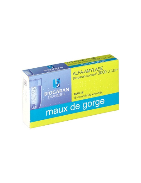 ALFA-AMYLASE BIOGARAN CONSEIL 3000 U.CEIP, comprimé enrobé - 18 comprimés