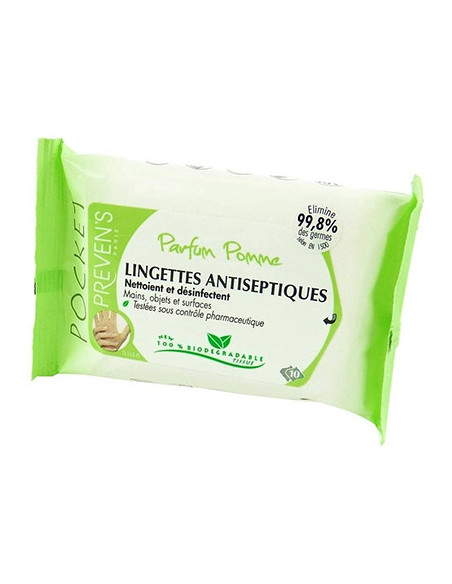 Lingettes Antiseptiques Pomme - 10 lingettes.