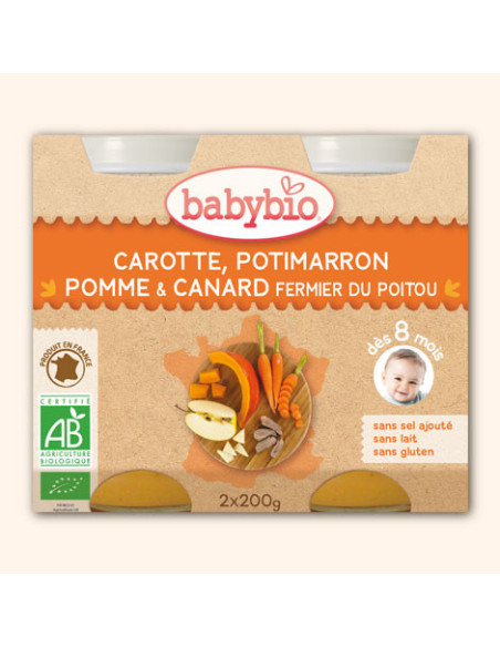 Petit Pot Menu Carrote, Potimarron, Pomme & Canard fermier du Poitou - 2x200g