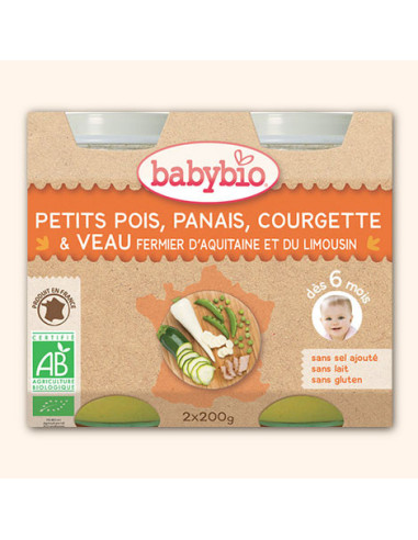 Petit Pot Menu Petits Pois, Panais, Courgette & Veau fermier d'Aquitaine et du Limousin - 2x200g