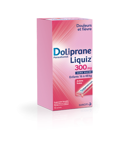 DOLIPRANELIQUIZ 300 mg SANS SUCRE, suspension buvable en sachet édulcorée au maltitol liquide et au sorbitol
