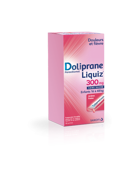 DOLIPRANELIQUIZ 300 mg SANS SUCRE, suspension buvable en sachet édulcorée au maltitol liquide et au sorbitol