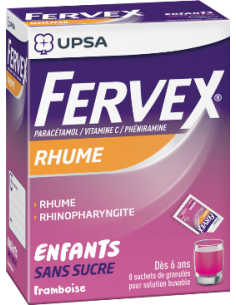 FERVEX RHUME PARACETAMOL/VITAMINE C/PHENIRAMINE ENFANTS SANS SUCRE, granulés pour solution buvable en sachet