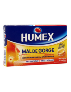 Humex Mal de Gorge miel citron sans sucre - 24 pastilles