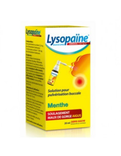 LYSOPAÏNE MAUX DE GORGE AMBROXOL MENTHE 17,86 mg/ml SANS SUCRE, solution pour pulvérisation buccale édulcorée au sucralose - 20m