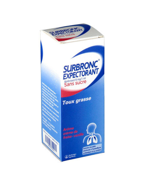 SURBRONC EXPECTORANT AMBROXOL SANS SUCRE, solution buvable édulcorée à l’acésulfame potassique et au sorbitol - 100ml