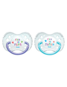 Dodie 2 Sucettes Anatomiques Silicone Modèle : Fan de Maman + Fan de Papa N°A44 - 18 Mois et +
