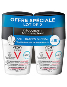 Vichy Homme Déodorant Anti-Transpirant 48H Anti-Traces - Lot de 2 x 50 ml