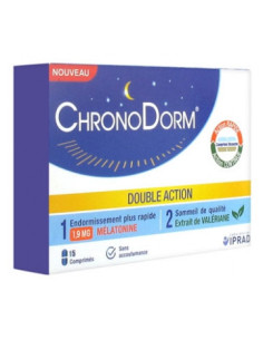 ChronoDorm Double Action Mélatonine 1,9 mg Valériane - 15 Comprimés