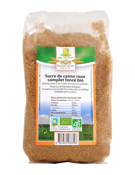 Moulin des Moines Sucre de Canne Roux Complet Foncé Bio - 500g