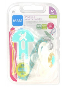 MAM Sucette Perfect & Attache-Sucette Silicone - Modèle : Nuage - 6 Mois et +