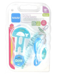MAM Sucette Perfect & Attache-Sucette Silicone Baleine - 18 Mois et +