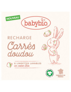 Babybio Carrés Doudou Recharge Lingettes Lavables en Coton Bio - 8 unités