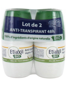 Etiaxil Déodorant Anti-Transpirant Végétal 48h Roll-On Bio - Lot de 2 x 50 ml