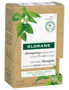 Klorane Shampoing Masque 2en1 Poudre à l'Ortie Bio et à l'Argile - 8 Sachets