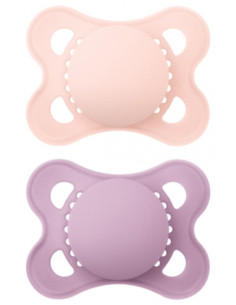 MAM Original 2 Sucettes Anatomiques Silicone Couleurs Unis Couleur : Rose pastel/Parme -  2-6 Mois