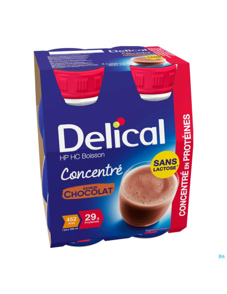 Delical Boisson Lactée Concentrée Au Chocolat Sans Lactose - 4x200ml