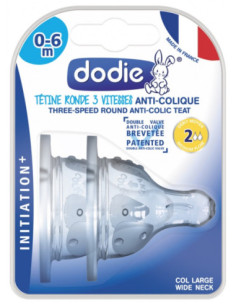 Dodie Tétines Rondes 3 Vitesses Anti-Colique Débit Moyen 0-6 Mois - 2 unités